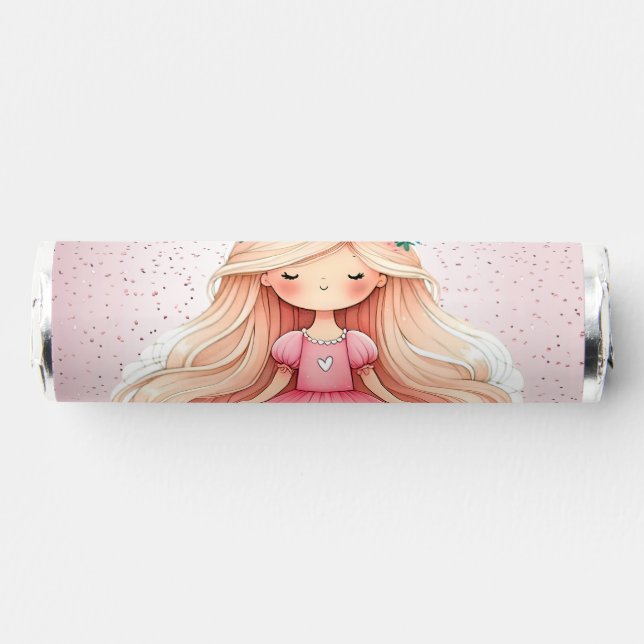 Watercolor Pink Princess Birthday Party Cute Breath Savers® Mints (Front)