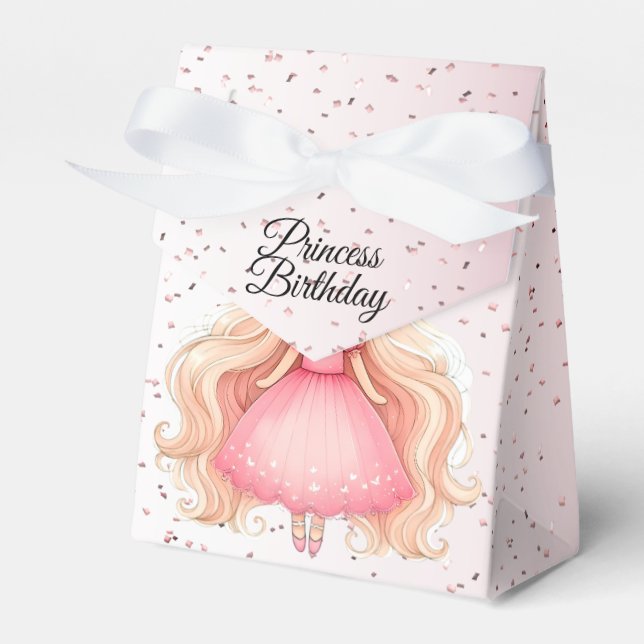 Watercolor Pink Princess Birthday Party Cute Favor Boxes (Front Side)