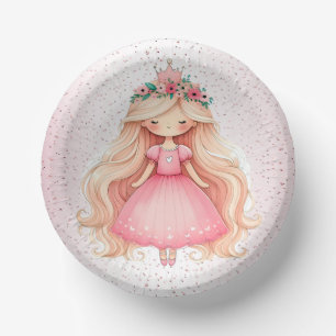 Watercolor Pink Princess Birthday Party Cute Paper Bowls