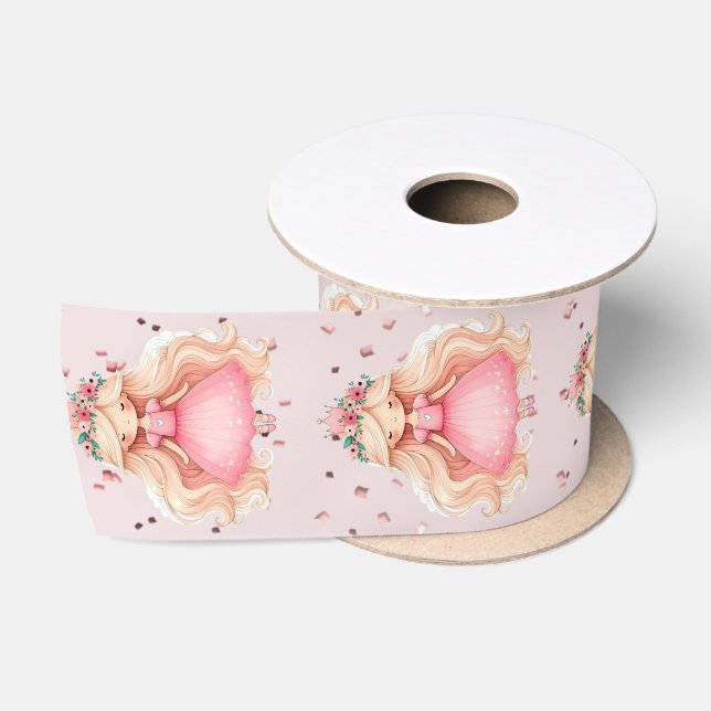 Watercolor Pink Princess Birthday Party Cute Satin Ribbon (Spool)