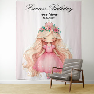 Watercolor Pink Princess Birthday Party Cute Tapestry