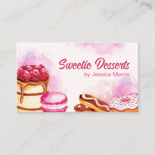 Watercolor Pink Professional Pastry Bakery  Business Card