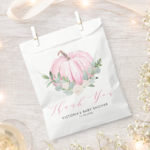 Watercolor Pink Pumpkin Autumn Baby Shower Favor Bag