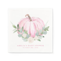 Watercolor Pink Pumpkin Autumn Baby Shower Napkins