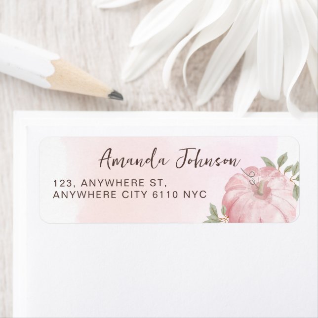 Watercolor Pink Pumpkin Autumn Fall  Label (Insitu)