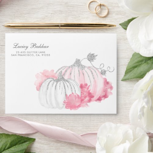 Watercolor Pink Pumpkin Baby Shower Invitation  En Envelope
