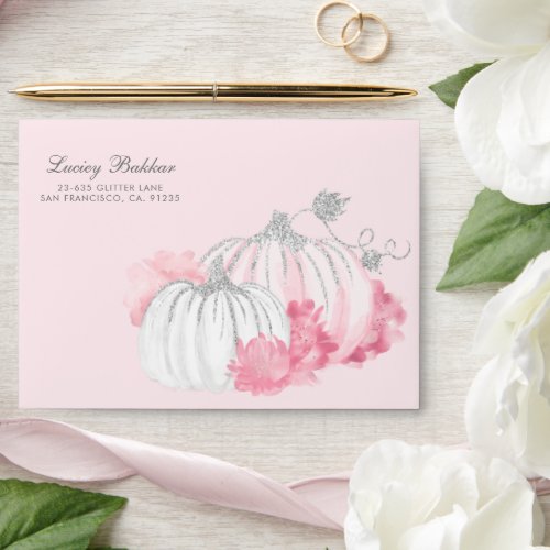 Watercolor Pink Pumpkin Baby Shower Invitation  Envelope