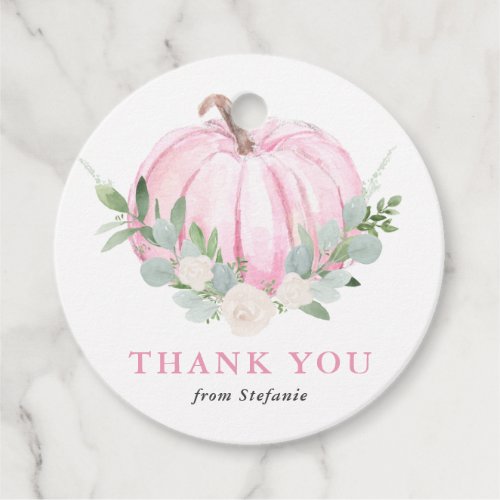 Watercolor Pink Pumpkin Fall Baby Shower Thank You Favor Tags