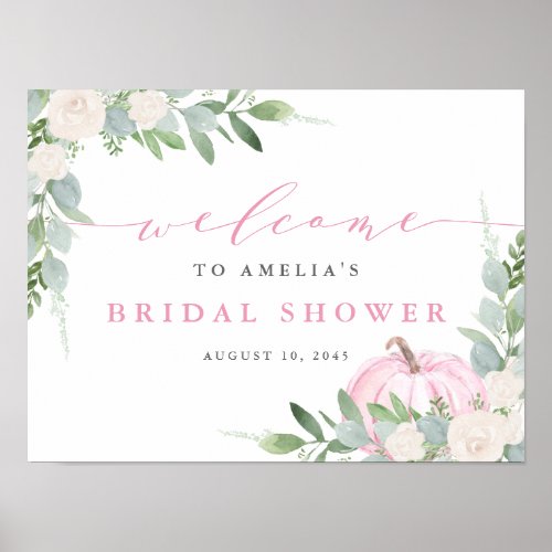 Watercolor Pink Pumpkin Fall Bridal Shower Welcome Poster