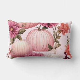 Watercolor Pink Pumpkin Floral Pattern Lumbar Pillow