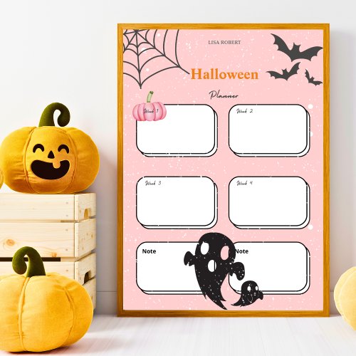 watercolor pink pumpkin ghost Halloween Planner Poster
