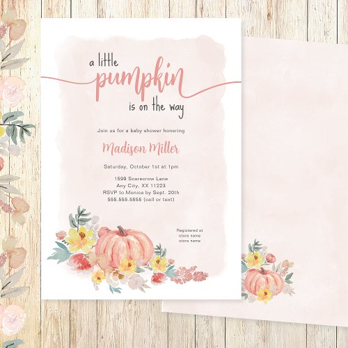 Watercolor pink Pumpkin girl baby shower Invitation