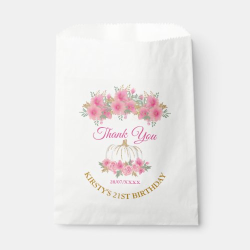 Watercolor Pink Pumpkin Gold Foil Birthday Favor Bag