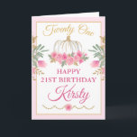 Watercolor Pink Pumpkin Gold Happy Birthday Card<br><div class="desc">Watercolor Pink Pumpkin Gold Glitter and Foil design with light pink background
Graphics by DigitalCurio on Etsy</div>