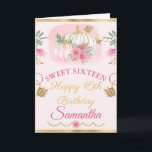 Watercolor Pink Pumpkin Gold Sweet Sixteen Card<br><div class="desc">Watercolor Pink Pumpkin Gold Glitter and Foil design with light pink background
Graphics by DigitalCurio on Etsy</div>