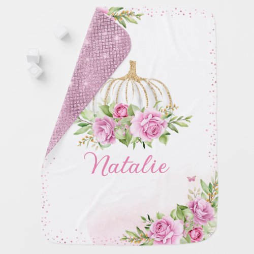 Watercolor Pink Pumpkin Personalized Girl Baby  Baby Blanket