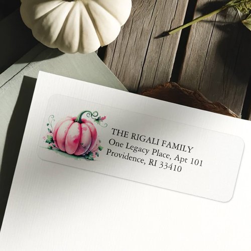 Watercolor Pink Pumpkin Return Address Label