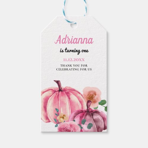 Watercolor Pink Pumpkin Roses Autumn Birthday   Gift Tags