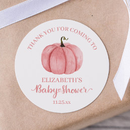 Watercolor Pink Pumpkin Thank You Baby Shower Classic Round Sticker