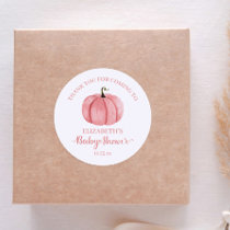 Watercolor Pink Pumpkin Thank You Baby Shower Classic Round Sticker