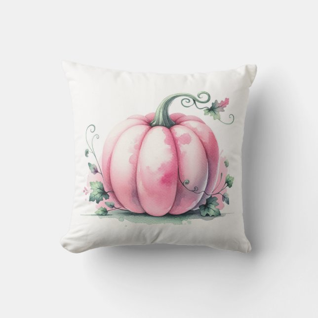 Watercolor Pink Pumpkin  Throw Pillow (Front)
