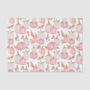 Watercolor Pink Pumpkins Florals Pastel Roses Tissue Paper