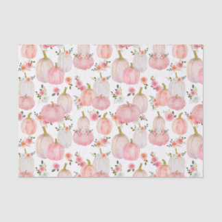 Watercolor Pink Pumpkins Florals Pastel Roses Tissue Paper