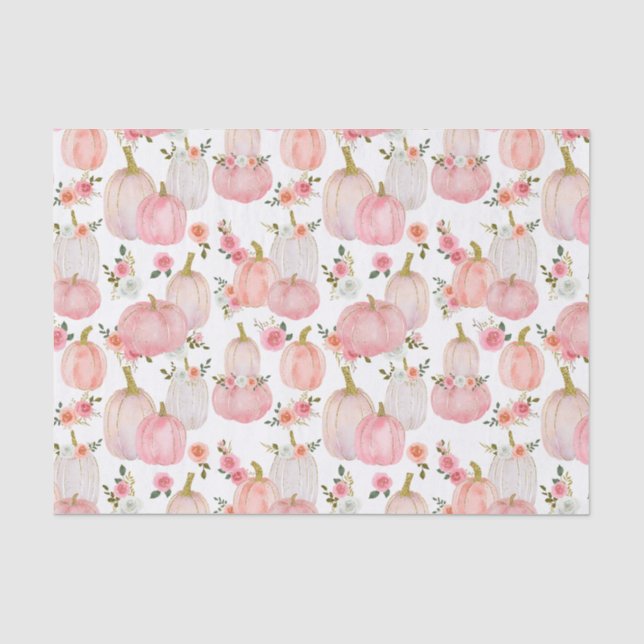Watercolor Pink Pumpkins Florals Pastel Roses Tissue Paper (Front)