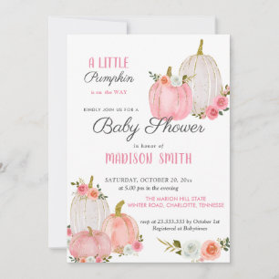 Watercolor Pink Pumpkins Roses Baby Shower Invitation