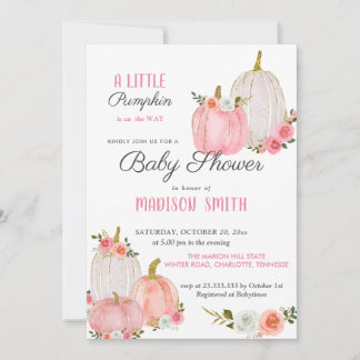 Watercolor Pink Pumpkins Roses | Baby Shower Invitation
