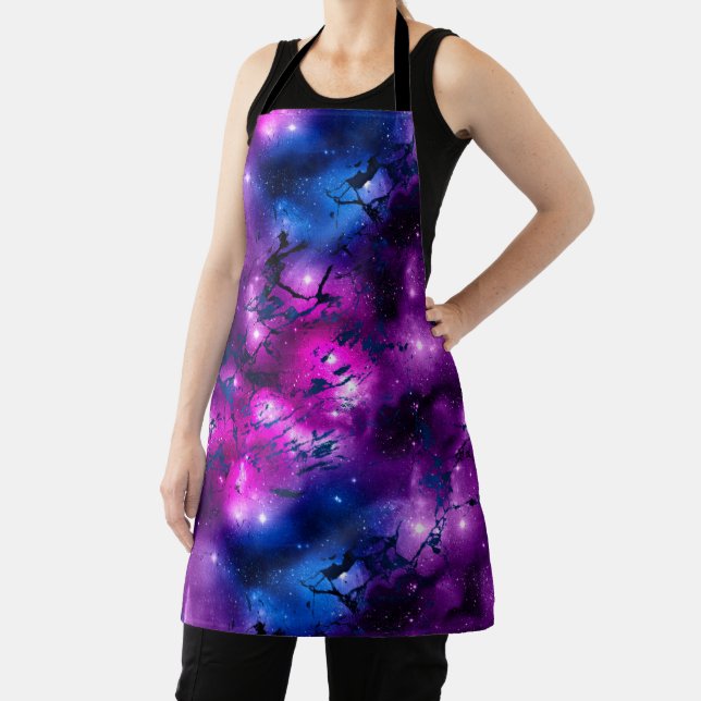 Watercolor Pink, Purple & Blue Marble Galaxy Apron (Insitu)