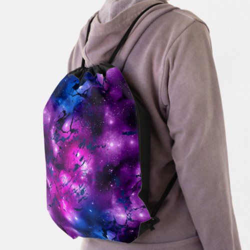 Watercolor Pink Purple  Blue Marble Galaxy Drawstring Bag
