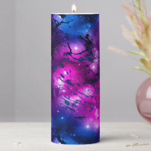 Watercolor Pink, Purple & Blue Marble Galaxy Pillar Candle