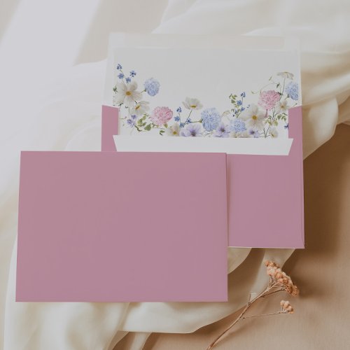 Watercolor Pink  Purple Bouquet Wedding Envelope