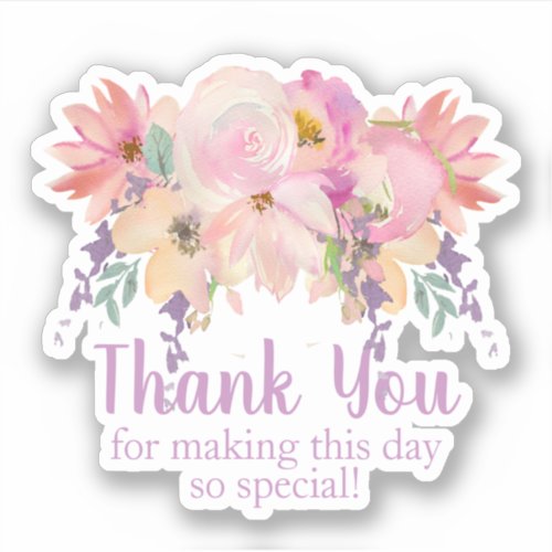 Watercolor Pink Purple Floral Thank You Sticker