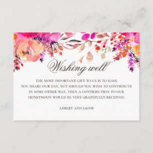 Watercolor pink purple floral wedding wishing well enclosure card