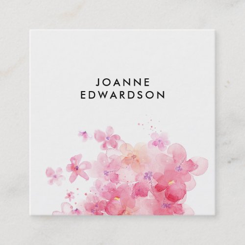 Watercolor pink purple floral white professional square business card