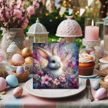 Watercolor Pink Purple Flowers Bunny Religious  Holiday Card by SingingMountains at Zazzle