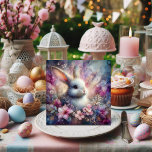 Watercolor Pink Purple Flowers Bunny Religious  Holiday Card at Zazzle