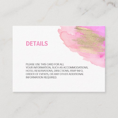Watercolor Pink Purple Gold BAT MITZVAH Details Enclosure Card