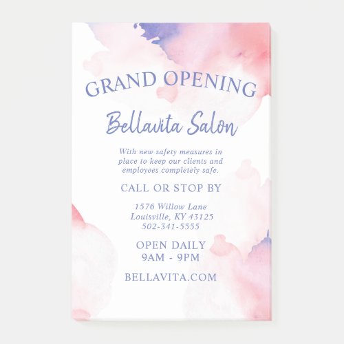 Watercolor Pink Purple Grand Opening Salon Post_it Notes