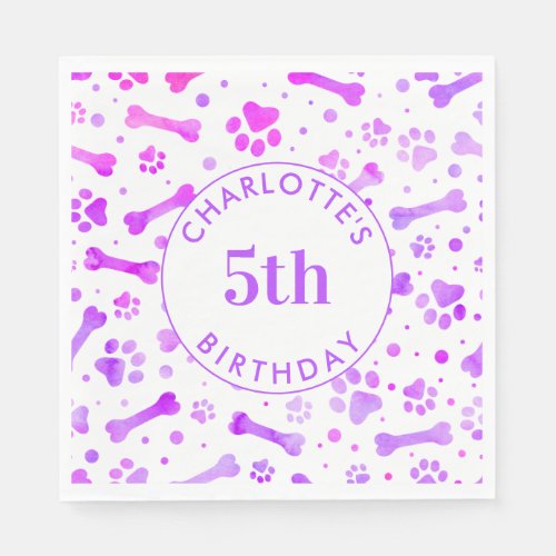 Watercolor Pink Purple Paw Prints Birthday Party  Napkins