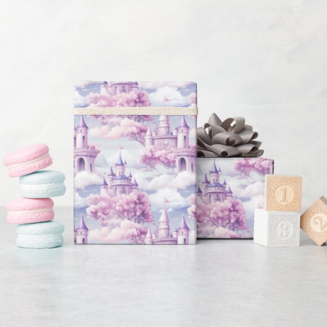 Watercolor Pink Purple Princess Castle - Wrapping Paper (Baby Shower)
