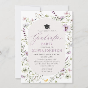 Watercolor Pink Purple Wildflower Graduation Invitation