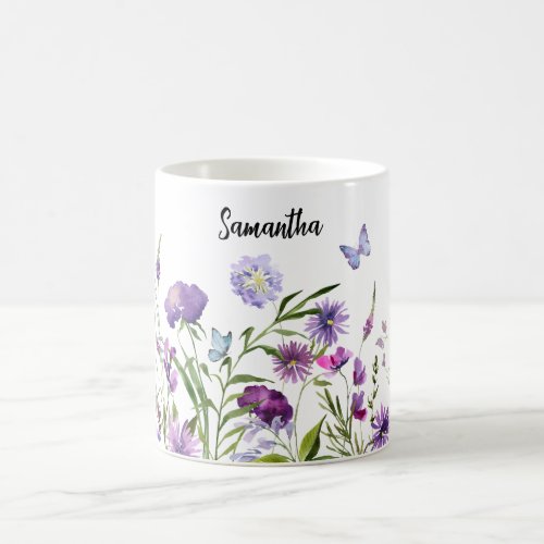 Watercolor Pink Purple Wildflowers Meadow Garden Coffee Mug