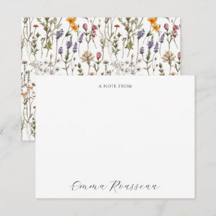 Watercolor Pink Purple Wildflowers Script  Note Card