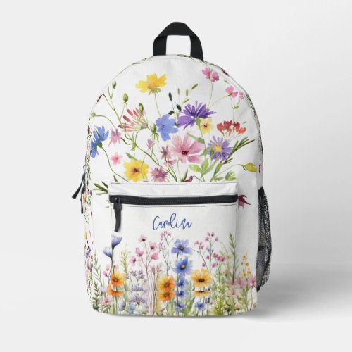 Watercolor Pink Purple Yellow Wildflowers Garden  Printed Backpack