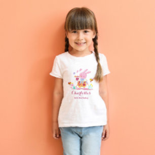 Watercolor pink rabbit in the garden kids birthday T-Shirt