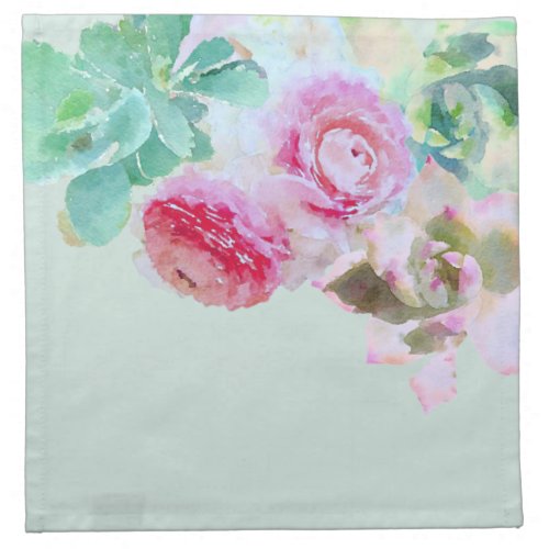 Watercolor Pink Ranunculus Flowers And Succulents Cloth Napkin