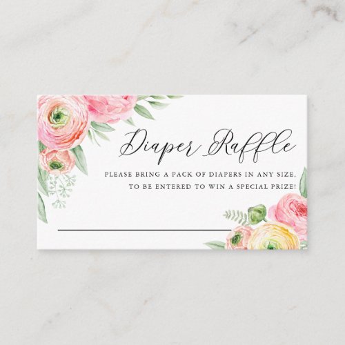 Watercolor Pink Ranunculus Flowers Diaper Raffle Enclosure Card